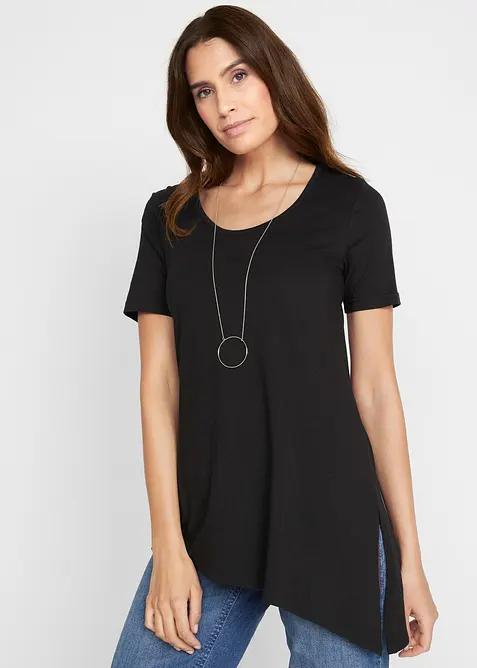 T-shirt long asym&eacute;trique en coton et viscose, bonprix