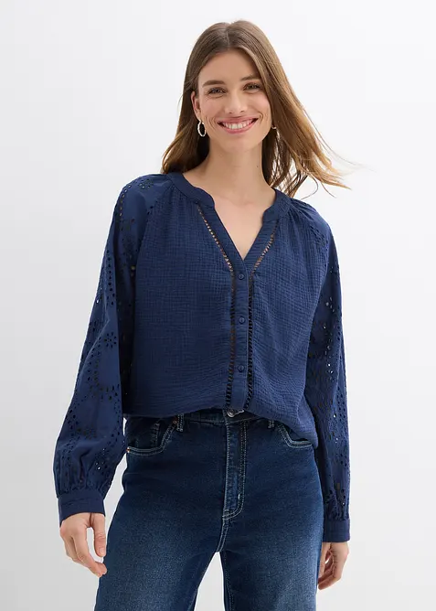 Blouse longue en gaze de coton l&eacute;g&egrave;re, bonprix