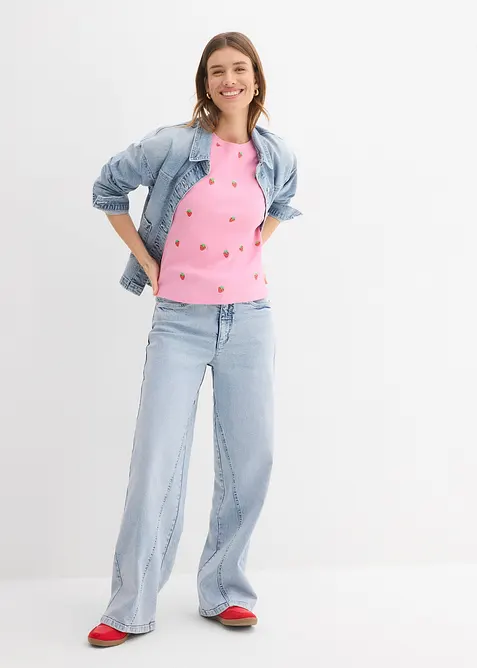 Ripphirt aus reiner Bio-Baumwolle mit Stickerei, bonprix