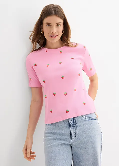 Ripphirt aus reiner Bio-Baumwolle mit Stickerei, bonprix