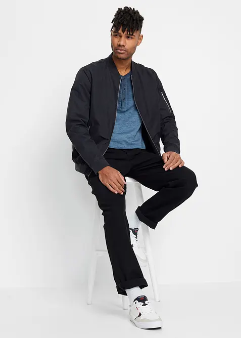 T-shirt manches longues &agrave; col tunisien aspect d&eacute;lav&eacute;, bonprix