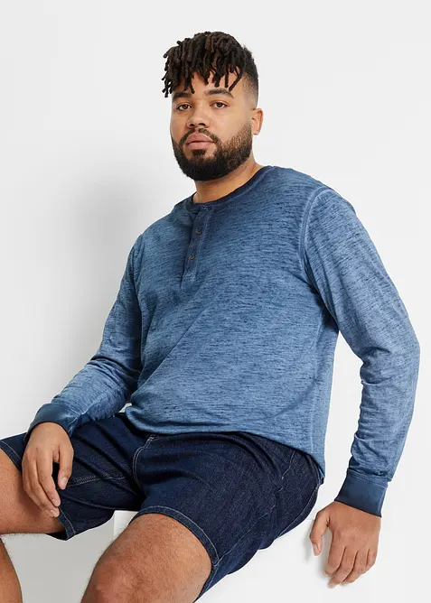 T-shirt manches longues &agrave; col tunisien aspect d&eacute;lav&eacute;, bonprix