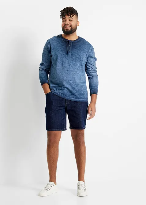 T-shirt manches longues &agrave; col tunisien aspect d&eacute;lav&eacute;, bonprix