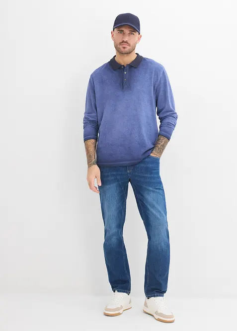 Piqu&eacute;-Poloshirt, Langarm in gewaschener Optik, bonprix