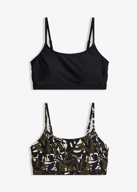 Lot de 2&nbsp;hauts de bikini bustier, uni et imprim&eacute;, bonprix