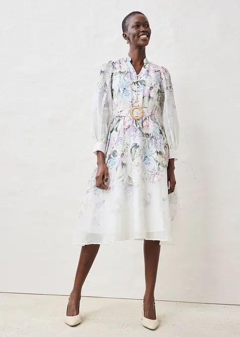 Midikleid aus Ramie (2 tlg.Set mit G&uuml;rtel), bonprix