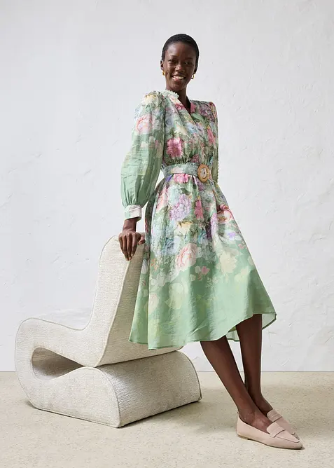 Midikleid aus Ramie (2 tlg.Set mit G&uuml;rtel), bonprix