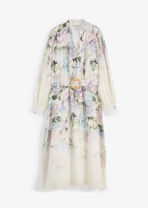 Midikleid aus Ramie (2 tlg.Set mit G&uuml;rtel), bonprix