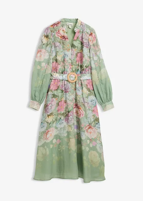 Midikleid aus Ramie (2 tlg.Set mit G&uuml;rtel), bonprix