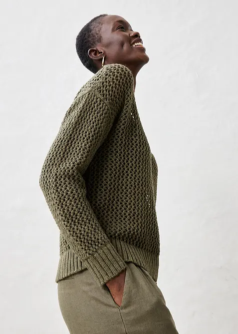 Ajour-Pullover aus leichtem Leinen-Mix, bonprix