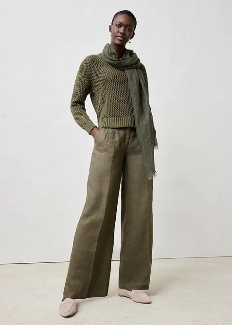 Ajour-Pullover aus leichtem Leinen-Mix, bonprix