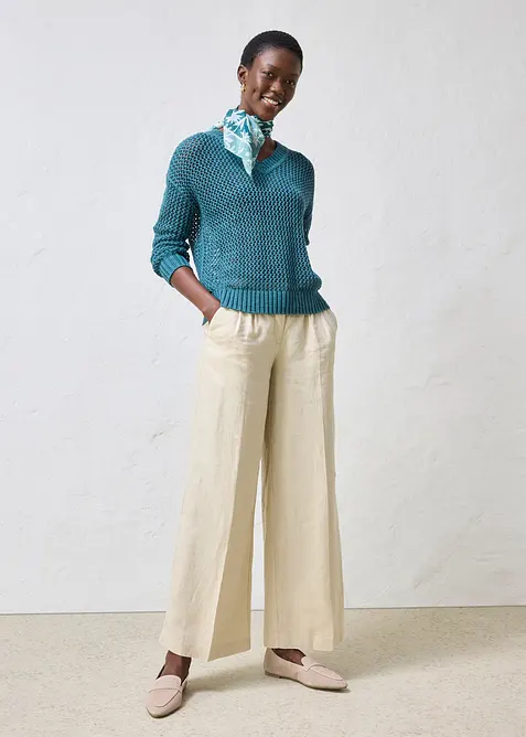 Ajour-Pullover aus leichtem Leinen-Mix, bonprix