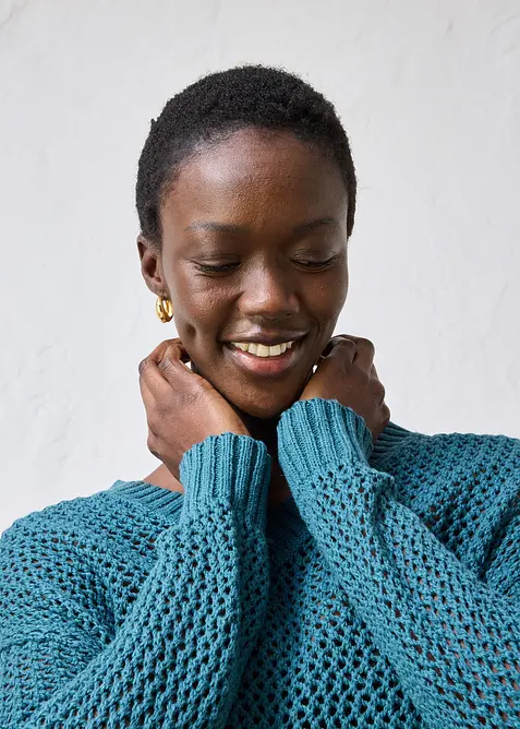 Ajour-Pullover aus leichtem Leinen-Mix, bonprix