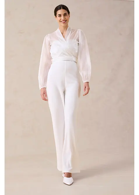 Combinaison de mari&eacute;e en cr&ecirc;pe textur&eacute; avec perles brod&eacute;es, bonprix