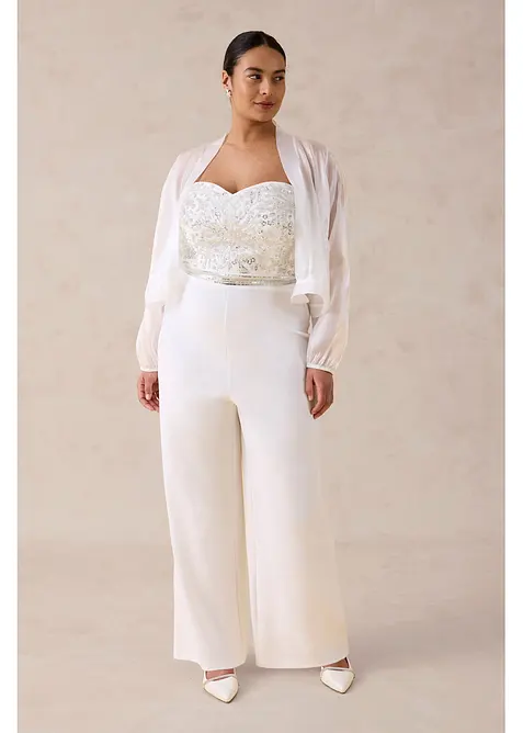 Combinaison de mari&eacute;e en cr&ecirc;pe textur&eacute; avec perles brod&eacute;es, bonprix