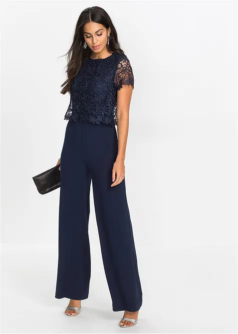 Jumpsuit aus softem Scuba mit Spitze, bonprix