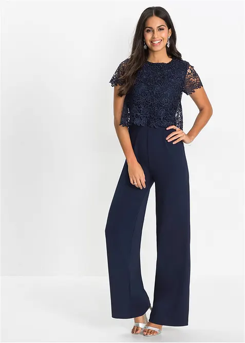 Jumpsuit aus softem Scuba mit Spitze, bonprix