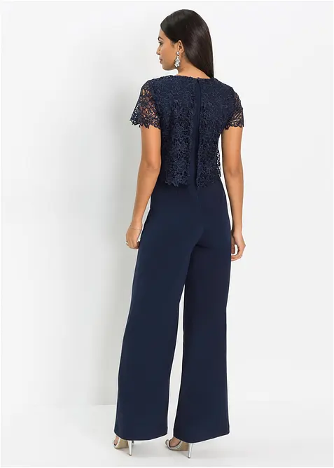 Jumpsuit aus softem Scuba mit Spitze, bonprix