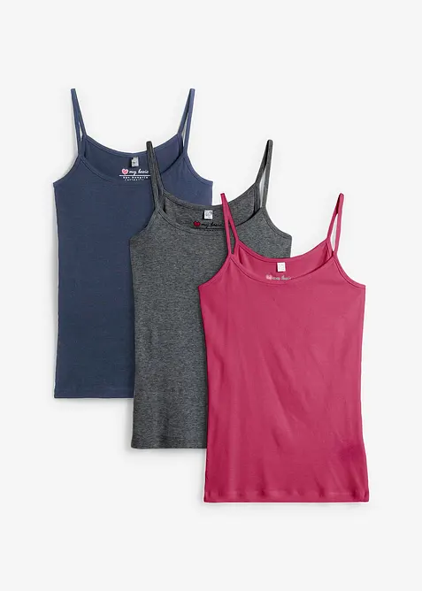 Spaghettitr&auml;ger-Top aus reiner Baumwolle (3er Pack), bonprix