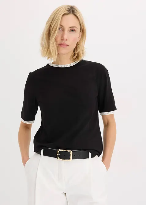 T-shirt &agrave; liser&eacute;s en dentelle, bonprix