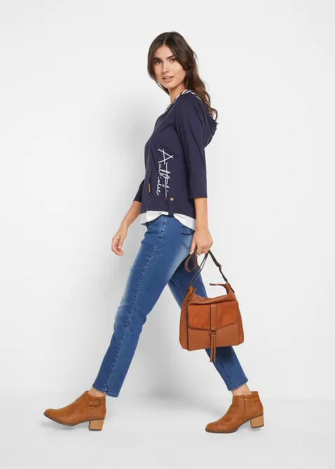 Kapuzen-Shirt, 3/4-Arm aus reiner Baumwolle, bonprix