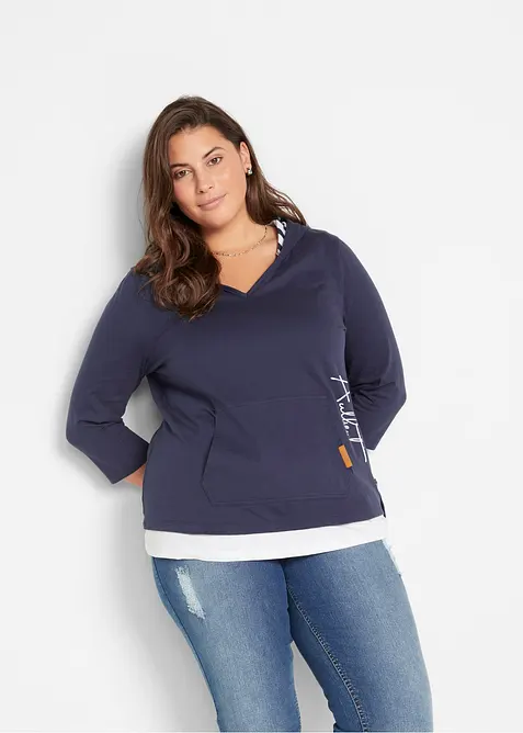 T-shirt &agrave; capuche, manches 3/4, 100% coton, bonprix