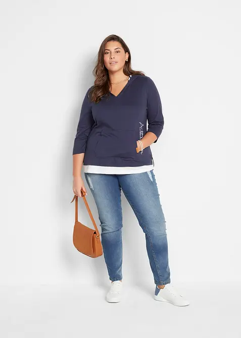 T-shirt &agrave; capuche, manches 3/4, 100% coton, bonprix