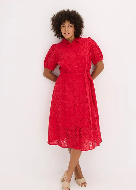 Robe chemise en broderie anglaise, 100% coton, bonprix