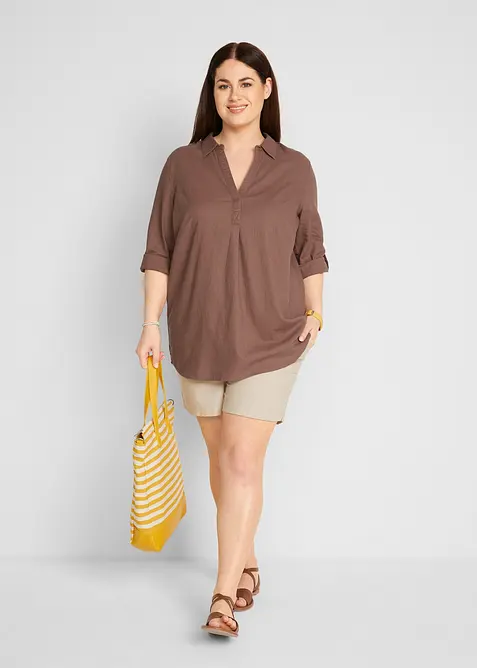 Blouse en lin m&eacute;lang&eacute;, manches 3/4, bonprix
