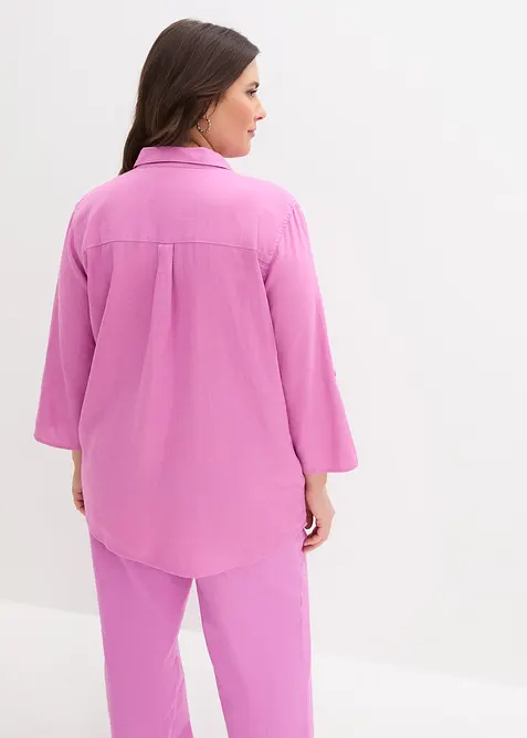 Blouse en lin m&eacute;lang&eacute;, manches 3/4, bonprix