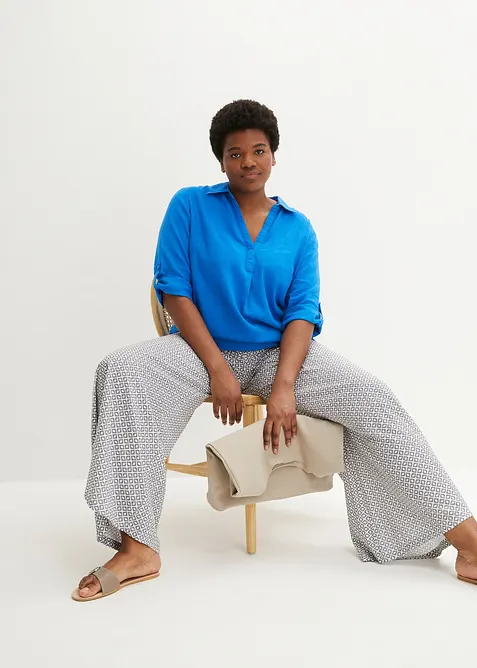 Blouse en lin m&eacute;lang&eacute;, manches 3/4, bonprix