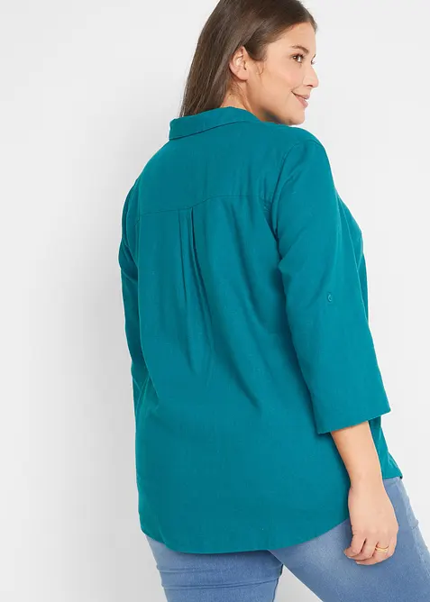 Blouse en lin m&eacute;lang&eacute;, manches 3/4, bonprix