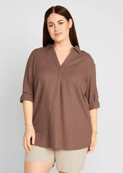 Blouse en lin m&eacute;lang&eacute;, manches 3/4, bonprix