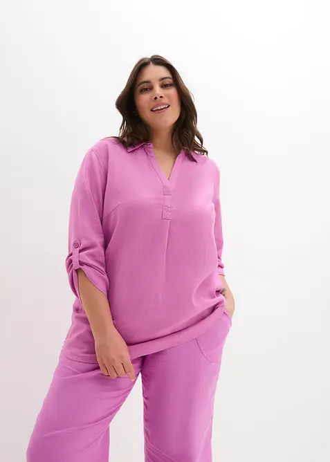 Blouse en lin m&eacute;lang&eacute;, manches 3/4, bonprix