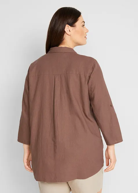 Blouse en lin m&eacute;lang&eacute;, manches 3/4, bonprix