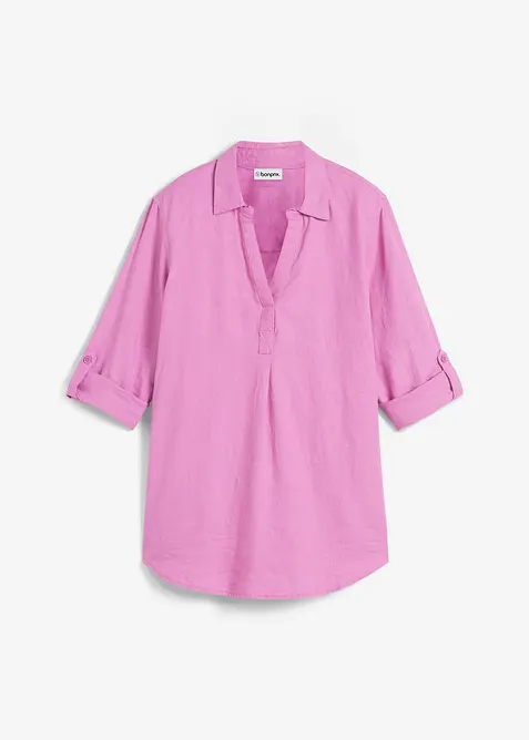 Blouse en lin m&eacute;lang&eacute;, manches 3/4, bonprix