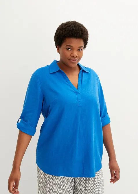 Blouse en lin m&eacute;lang&eacute;, manches 3/4, bonprix