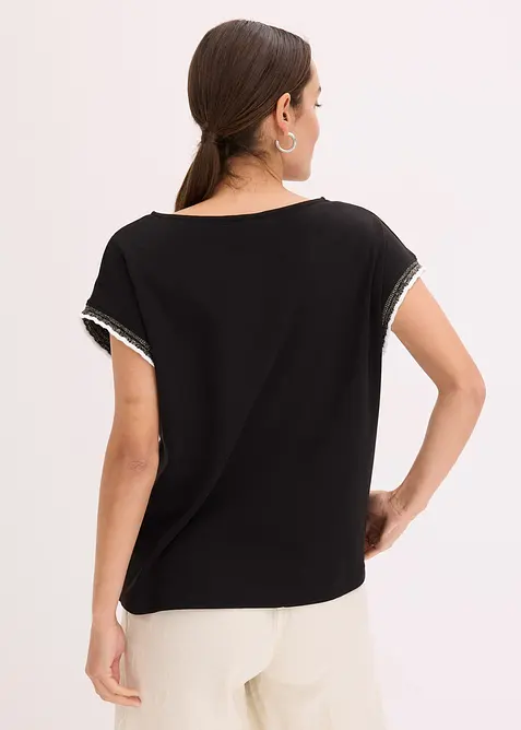 T-shirt en coton &agrave; liser&eacute; contrastant, bonprix