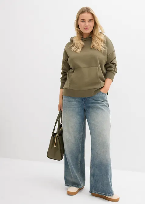 Sweat &agrave; capuche doux en coton m&eacute;lang&eacute;, bonprix