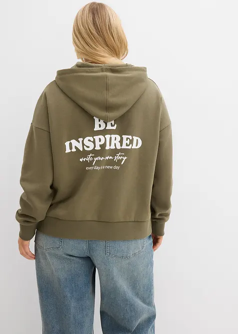 Sweat &agrave; capuche doux en coton m&eacute;lang&eacute;, bonprix