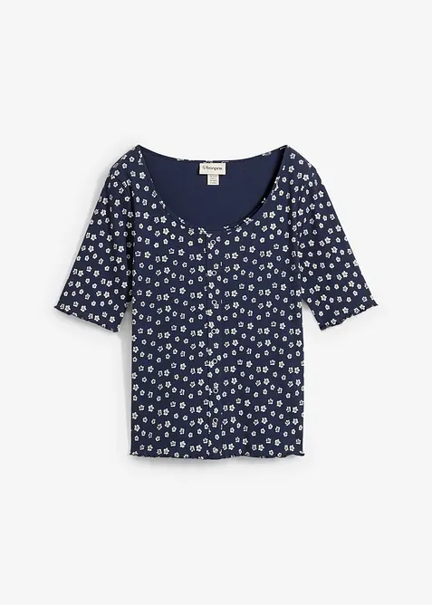 T-shirt c&ocirc;tel&eacute; &agrave; imprim&eacute; floral, manches coude, bonprix