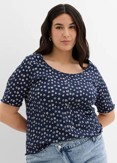 T-shirt c&ocirc;tel&eacute; &agrave; imprim&eacute; floral, manches coude, bonprix