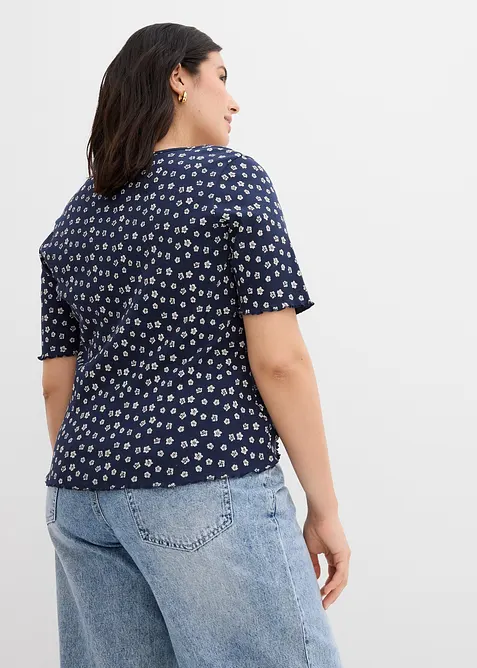 T-shirt c&ocirc;tel&eacute; &agrave; imprim&eacute; floral, manches coude, bonprix