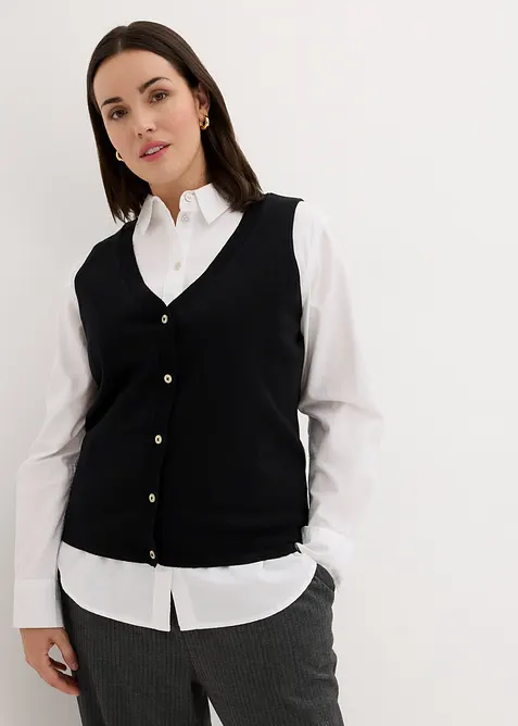 Feinstrick-Weste mit Kn&ouml;pfen, bonprix