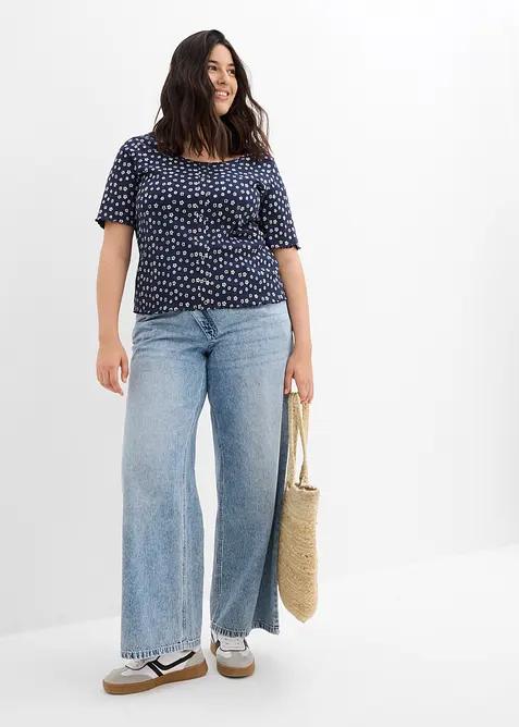 T-shirt c&ocirc;tel&eacute; &agrave; imprim&eacute; floral, manches coude, bonprix