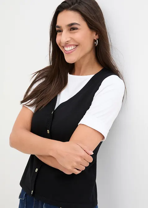 Feinstrick-Weste mit Kn&ouml;pfen, bonprix