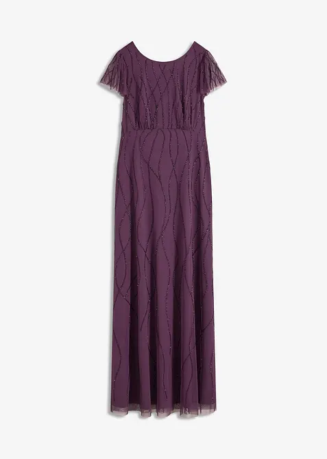 Robe longue en tulle avec perles brod&eacute;es, bonprix