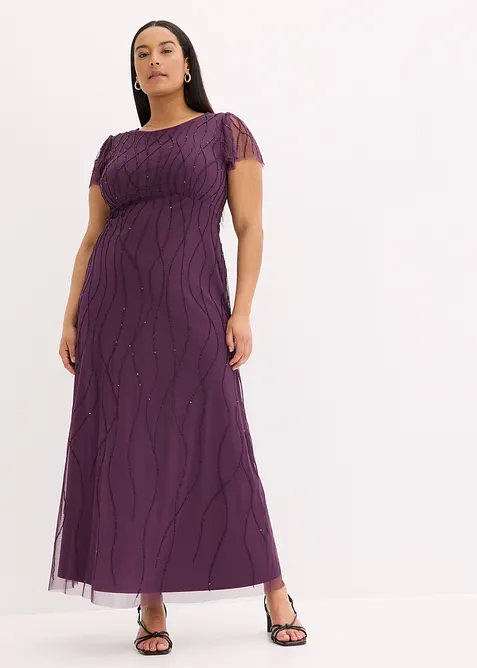 Robe longue en tulle avec perles brod&eacute;es, bonprix
