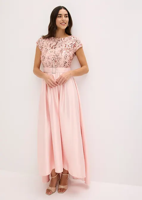 Abendkleid aus gl&auml;nzendem Satin mit Pailletten, bonprix
