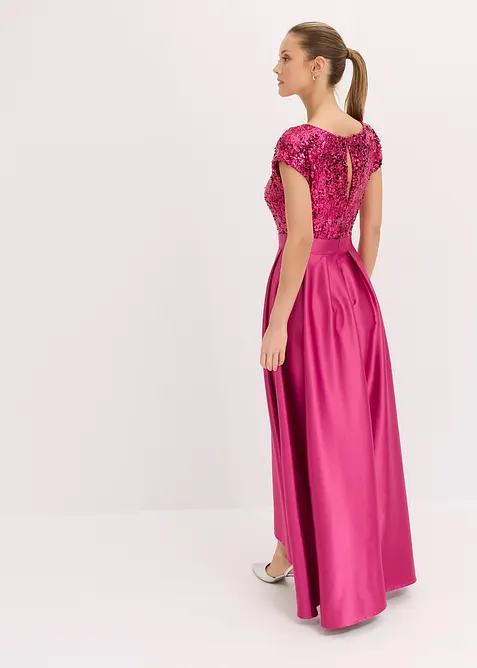 Robe de soir&eacute;e en satin brillant et sequins, bonprix